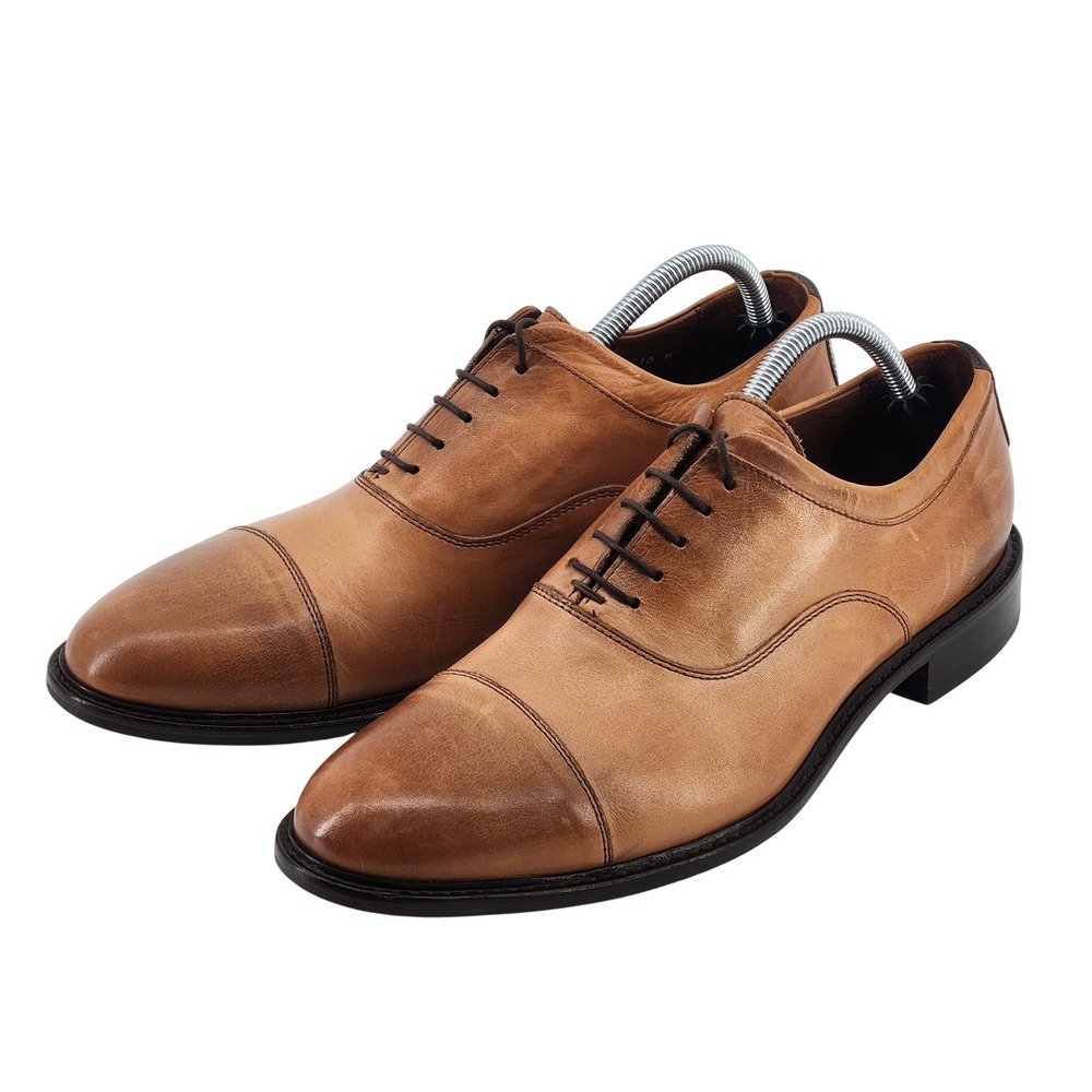 Mercanti Fiorentini Mens 10M Italy Tan Leather Cap Toe Oxford Dress‎ shoes